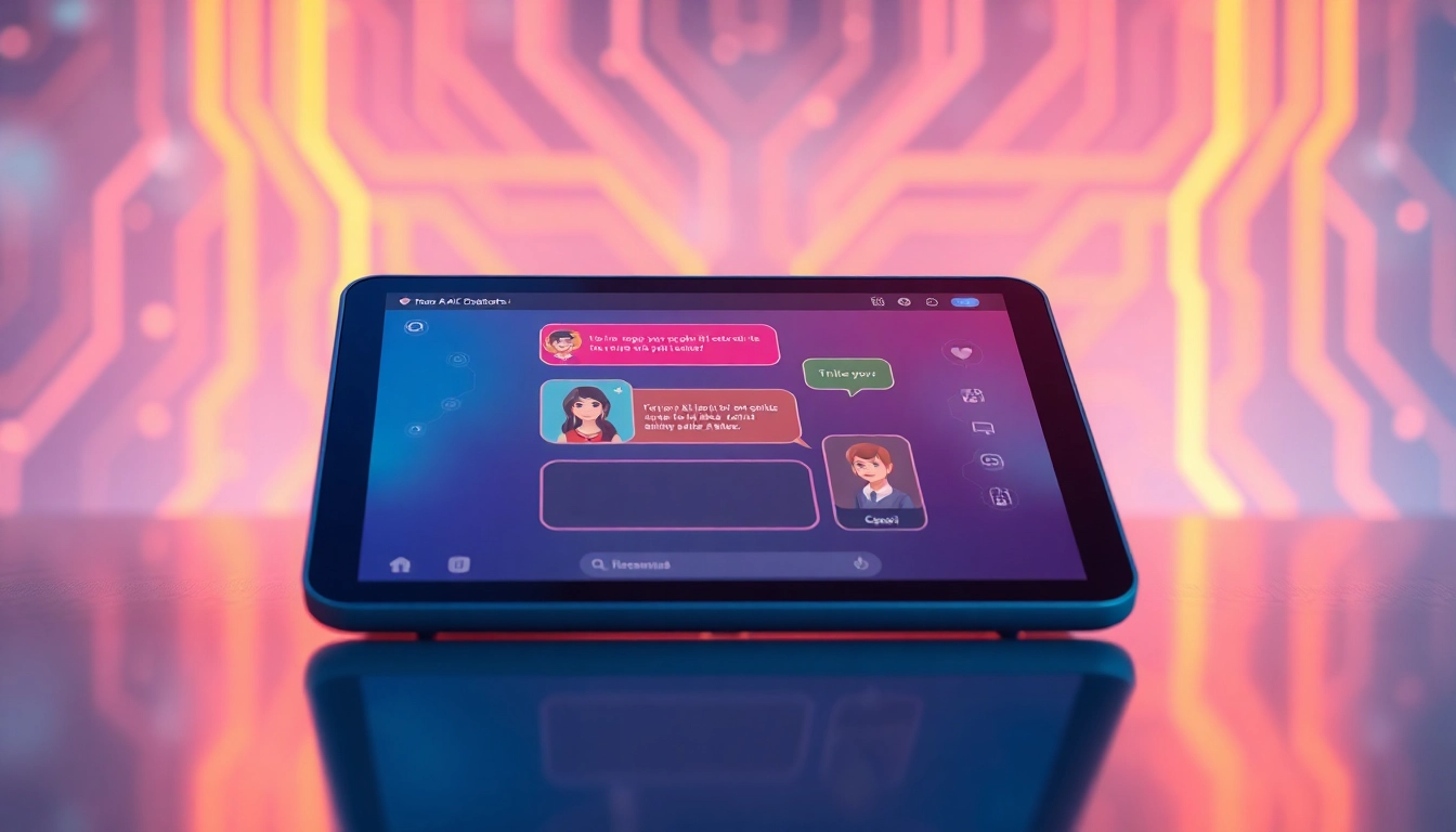 Modern tablet displaying an AI chatbot conversation with futuristic design elements