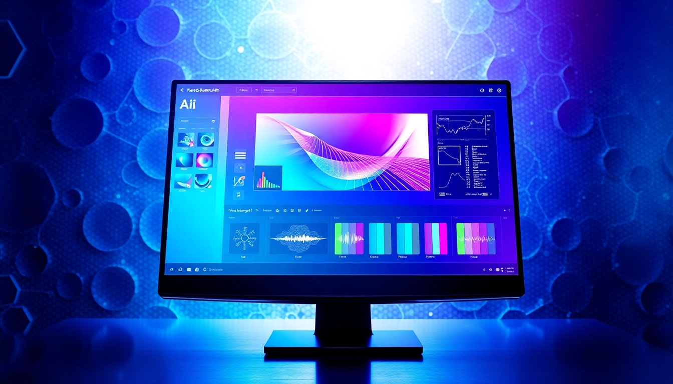 A futuristic computer screen displaying the Nano Banana AI image editing interface with vibrant, high-tech visuals.